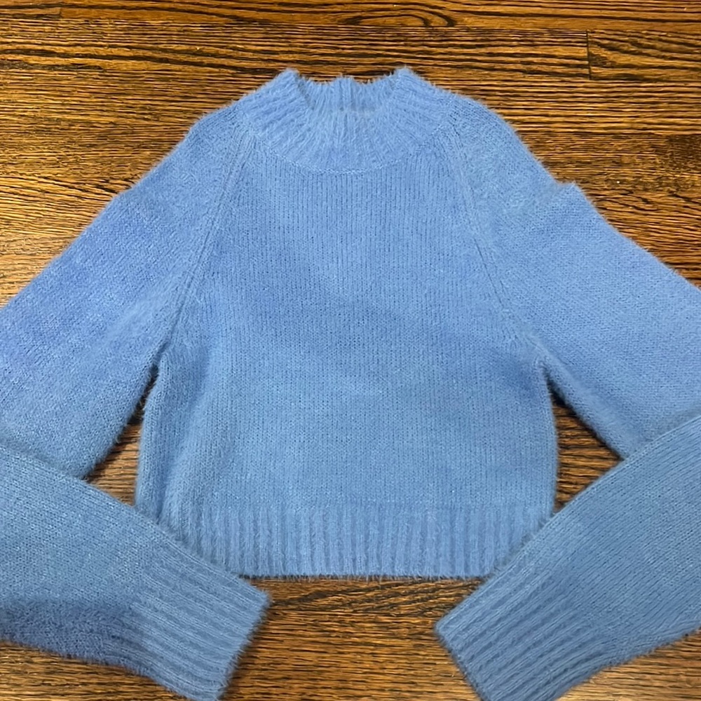Blue fluffy turtleneck
